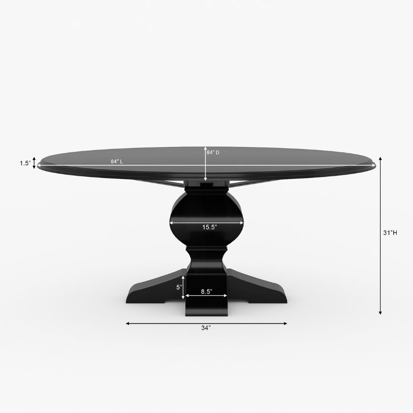 Sierra Nevada 4, 6, 8, 10 Seater Solid Wood Round Dining Table Set Size Image