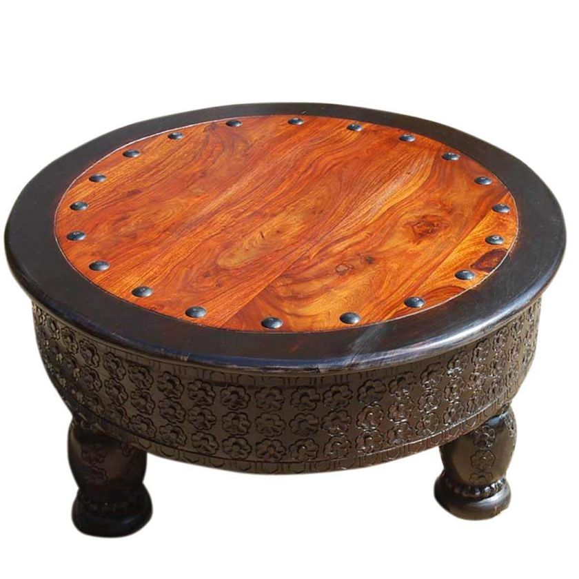 Picture of Nogales Rustic Solid Wood  Hand Carved Round Coffee Table