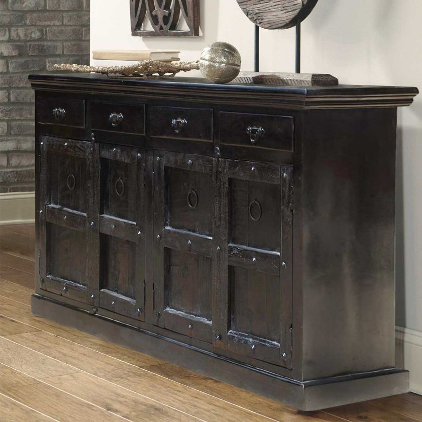 Picture of Kansas City Solid Wood 4 Drawer Black Large Sideboard