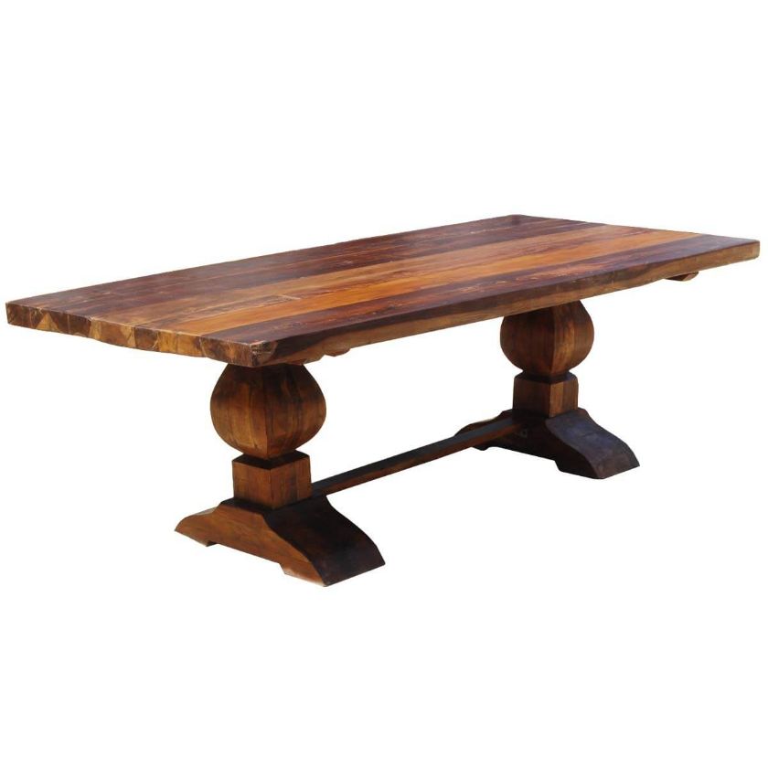 Picture of Rustic Acacia Wood Double Trestle Pedestal Dining Room Table