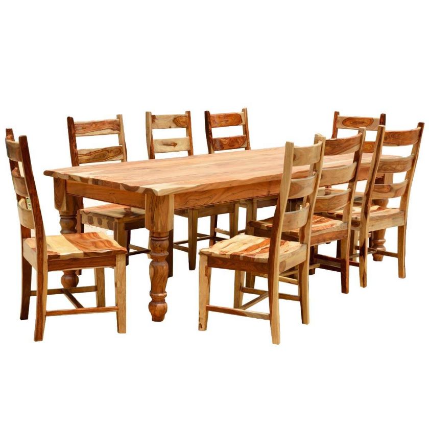 Picture of Rustic Solid Wood Farmhouse Dining Room Table Chair Set