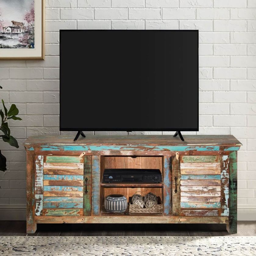 Picture of Fenwick Rustic Reclaimed Wood Shutter Door TV Stand Media Console