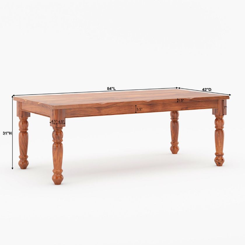 Early American Rustic Acacia Wood Dining Room Table Size Image