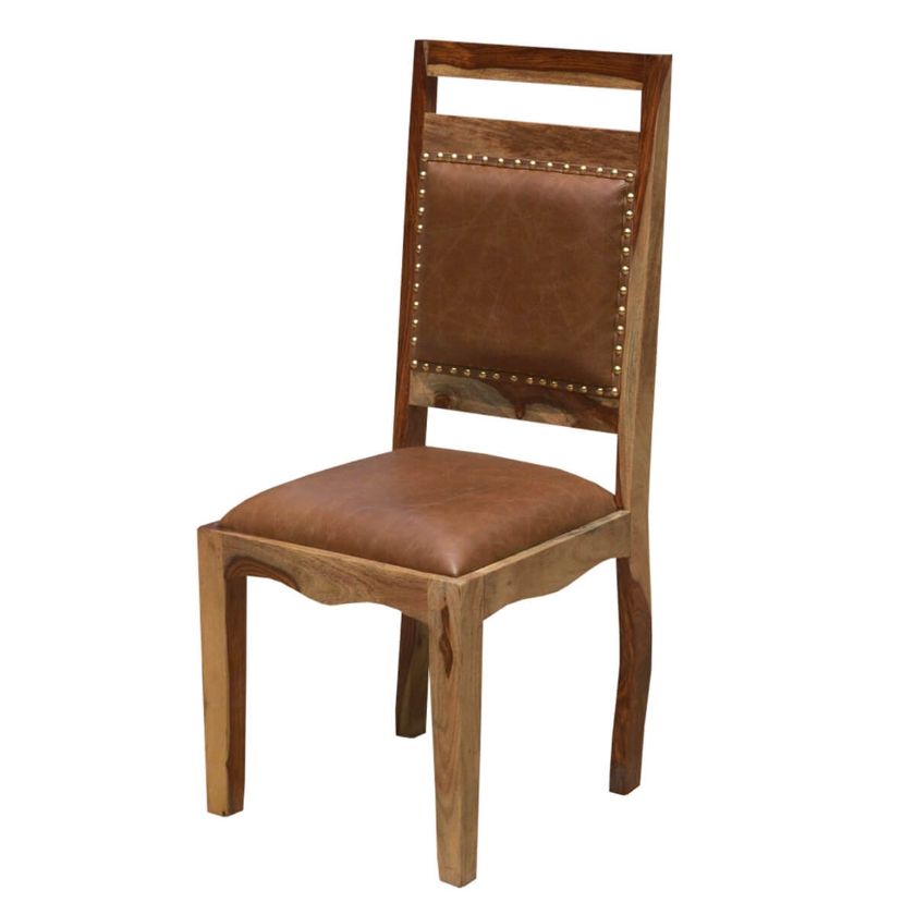 Picture of Transitional Rustic Solid Wood & Leather Dining Chair