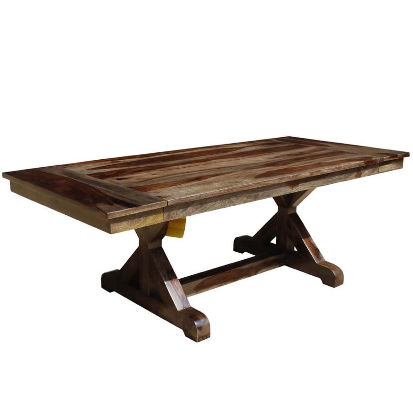 Picture of Antwerp X Trestle Base Rustic Farmhouse Dining Table with Extension