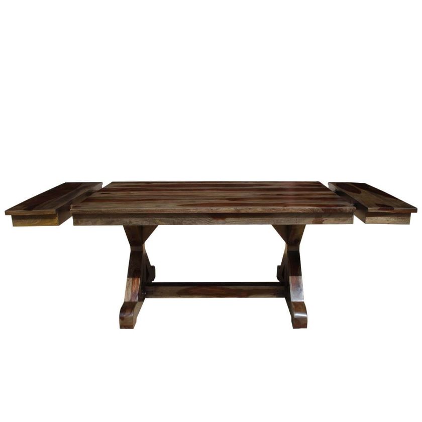 Picture of Antwerp X Trestle Base Rustic Farmhouse Dining Table with Extension