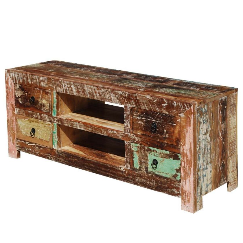 Picture of Moultrie Distressed Reclaimed Wood 4 Drawer Rustic Media TV Stand