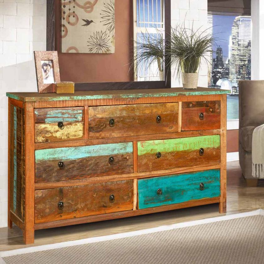 Picture of Sierra Rustic Reclaimed Wood Large Bedroom Dresser With 7 Drawers