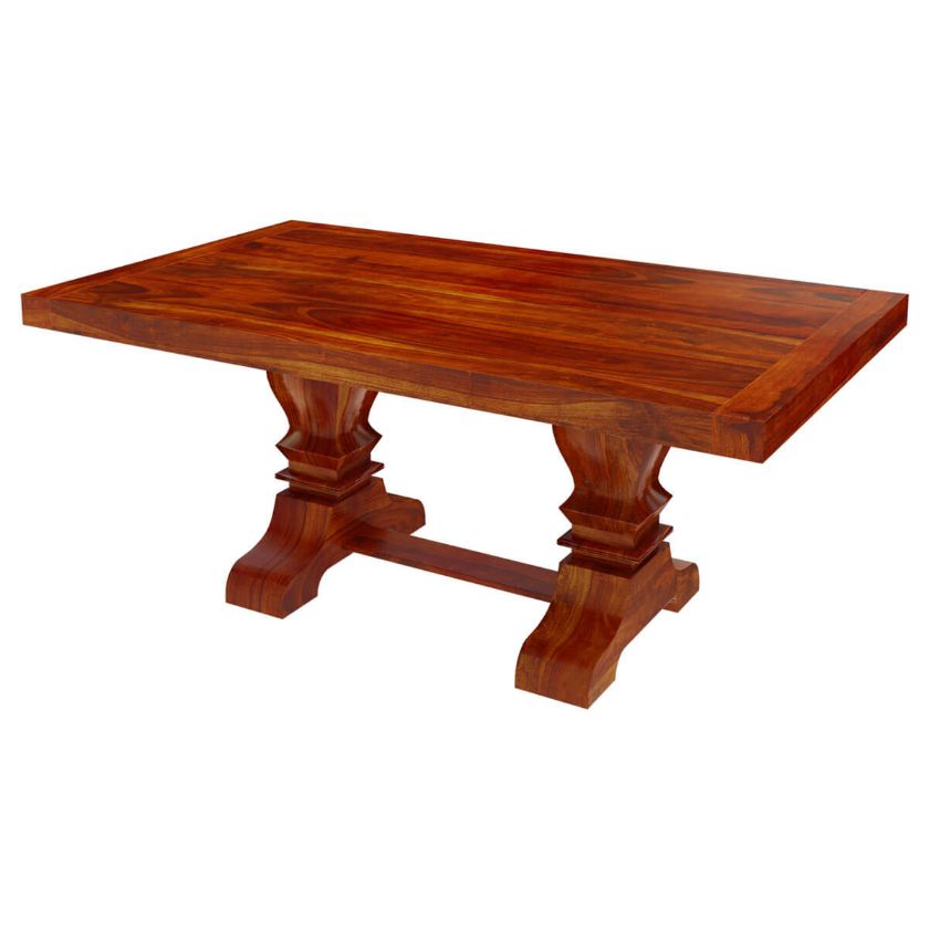 Picture of Siena Rustic Solid Wood Double Pedestal Trestle Dining Table