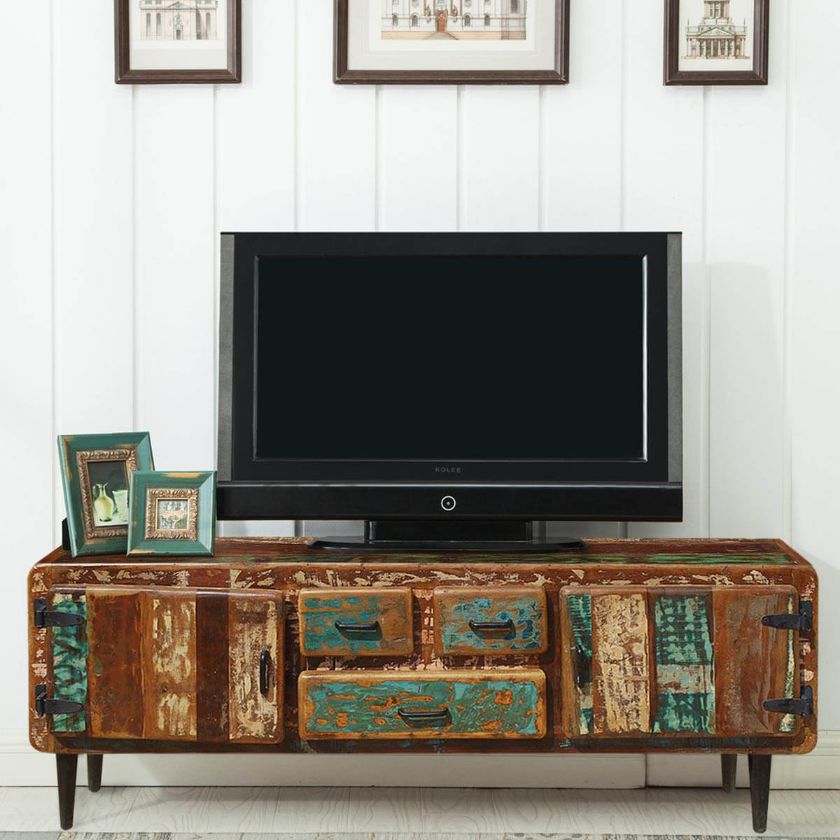 Picture of Retro 71" Reclaimed Wood Three Drawer Rustic TV Media Console