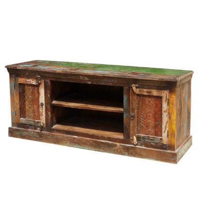 Picture of Old Wood Hand Carved Pattern Doors Media Cabinet