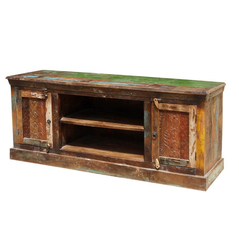 Picture of Old Wood Hand Carved Pattern Doors Media Cabinet