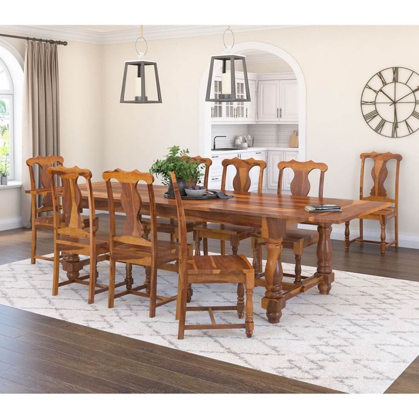 Picture of Oroville Solid Wood Extendable Farmhouse Dining Table Set
