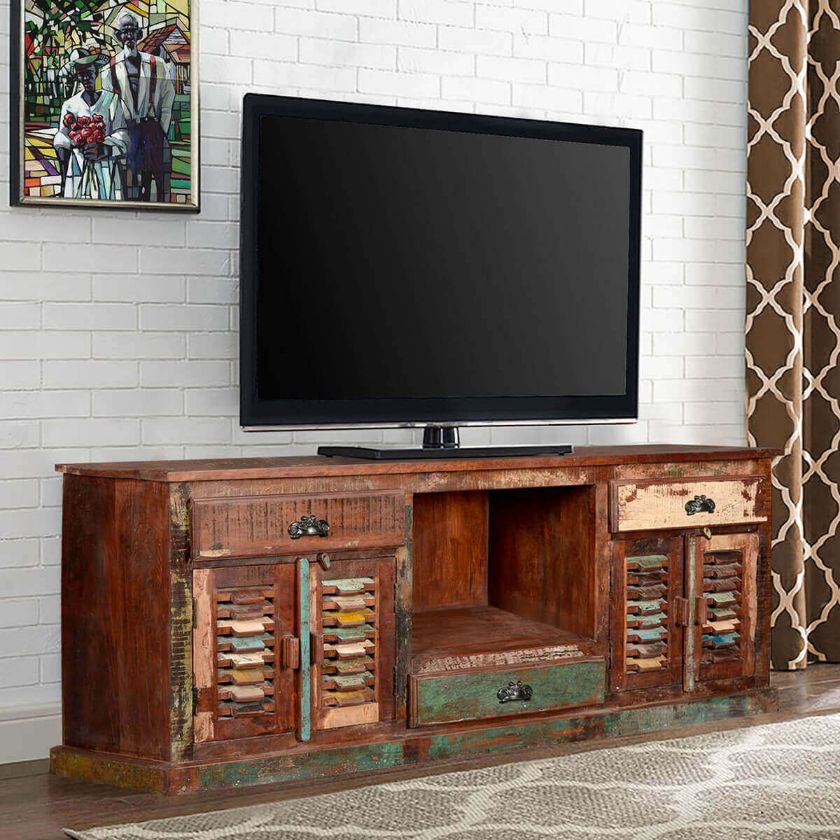 Picture of Rustic Reclaimed Wood 72 Inch TV Stand Media Console