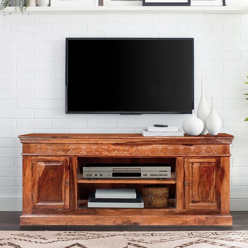 Picture of Dominica Rustic Solid Wood 2 Doors Hand Carved TV Stand Media Console