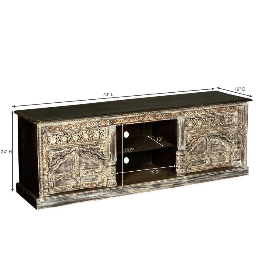 Midnight Snow Reclaimed Rustic Wood TV Stand with Storage (70