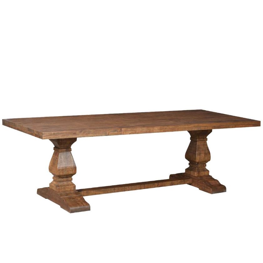 Picture of Chireno Rustic Solid Wood Trestle Pedestal Farmhouse Dining Table