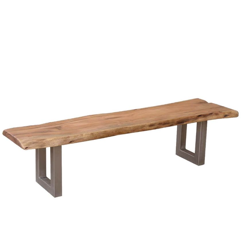 Picture of Rustic Industrial Solid Wood Iron Base Organic Live Edge Bench