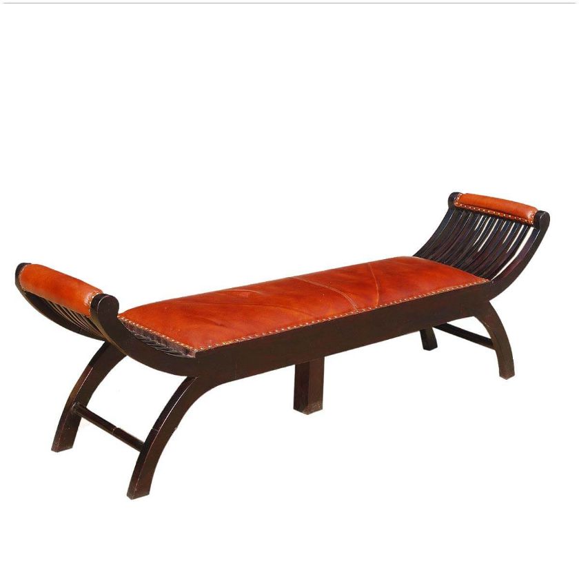 Picture of Contemporary Mango Wood & Leather Chaise Lounge Bench
