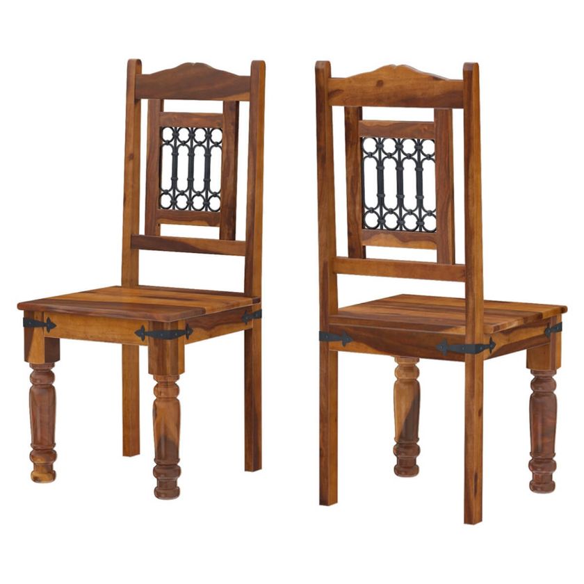 Picture of San Francisco Transitional Rustic Solid Wood and Iron Grill Dining Chair Set of 2