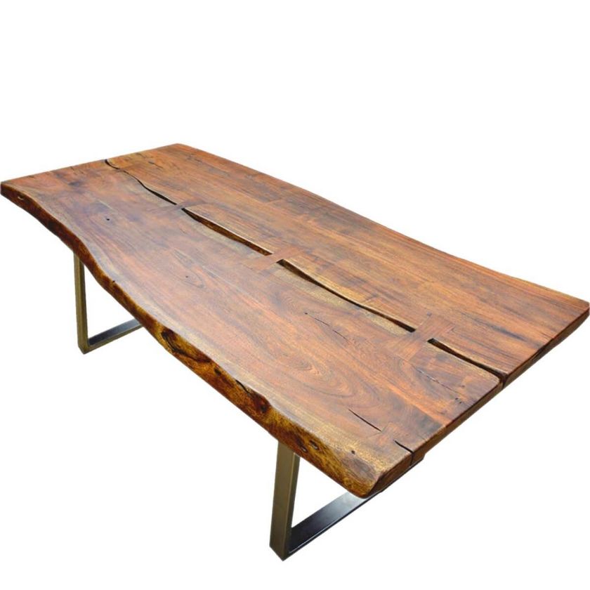 Picture of Bearsden Rustic Acacia Wood Live Edge Dining Table With Iron Legs