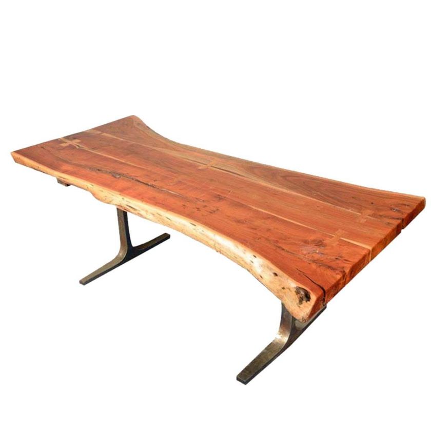 Picture of Rustic Live Edge Solid wood Industrial Dining Table with Iron Base