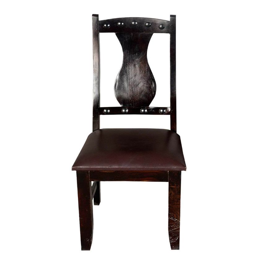 Picture of Vase-back Solid Wood Leather Ergo-dynamic Dining Chair (Set of 2)