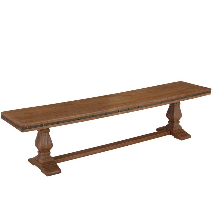 Picture of Traditional Country Rustic Solid Wood Twin Pedestal Base Dining Bench