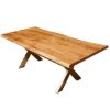 Picture of Industrial Cross Legs Solid Wood Live Edge Dining Table