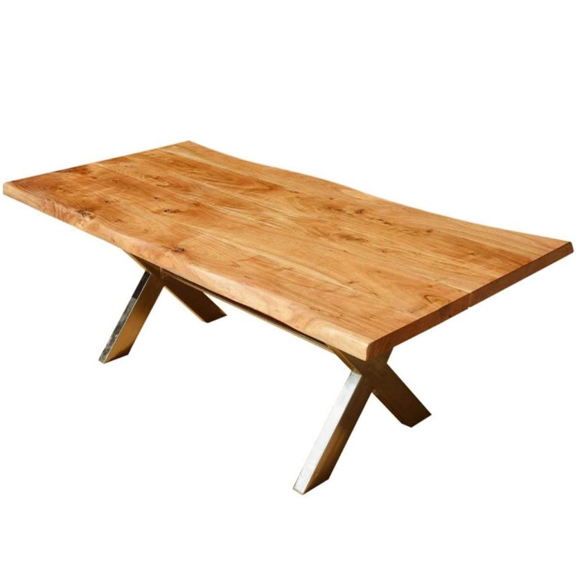 Picture of Industrial Cross Legs Solid Wood Live Edge Dining Table