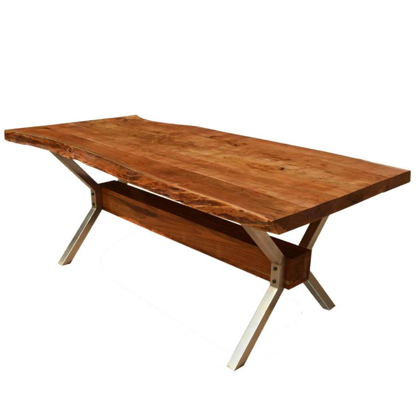 Picture of Hankin Rustic Solid Wood & Iron Live Edge Dining Table