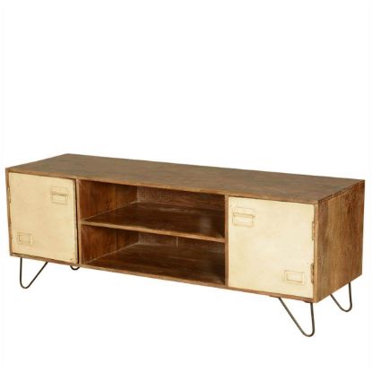 Picture of Industrial Mango Wood & Iron Office Cabinet Doors TV Media Island