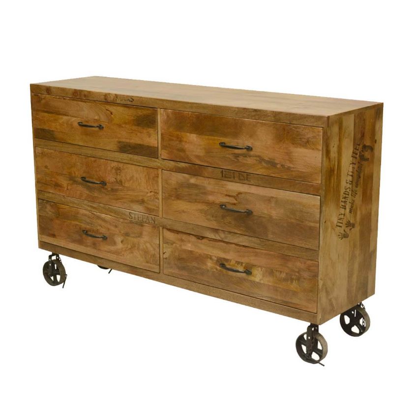 Picture of Dallas Solid Wood Factory Cart Style 6 Drawer Double Dresser