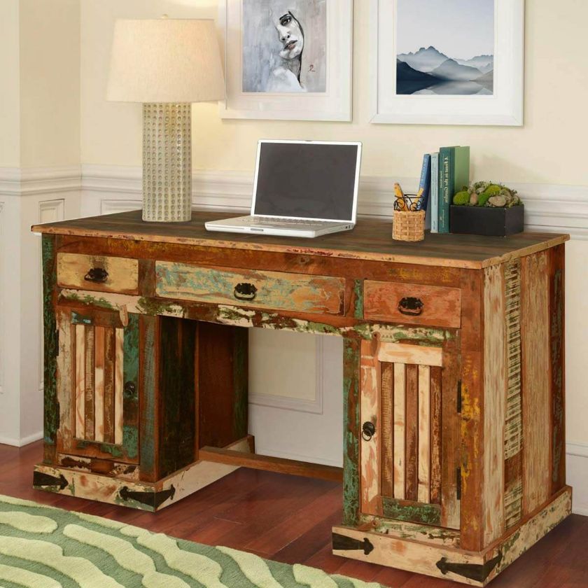 Picture of Gothic Reclaimed Solid Wood Home Office Executive Desk