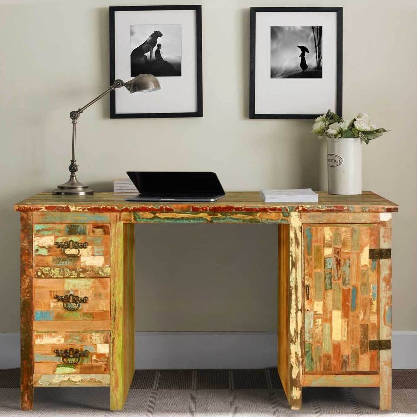 Picture of Modern Reclaimed Solid Wood Pedestal Executive Desk