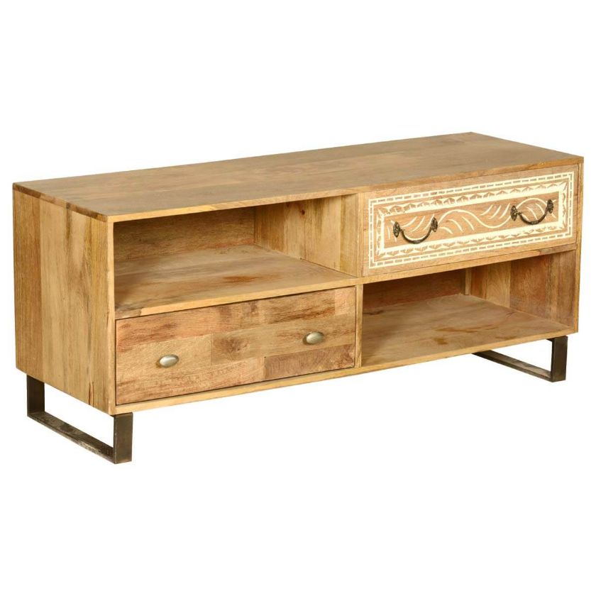 Picture of Modern Rustic Solid Wood 2 Drawer Entertainment Center TV Stand
