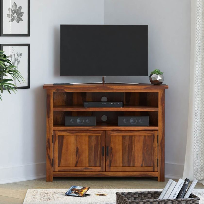 Picture of Contemporary Solid Wood Corner TV Stand Media Console