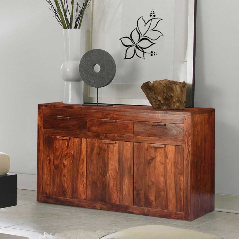 Picture of Modern Simplicity Acacia Wood 3 Drawer Large Sideboard Cabinet