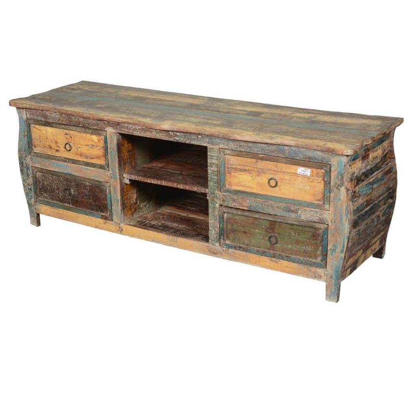 Picture of Late Colonial Reclaimed Wood Rustic Kettle Base TV Media Cabinet