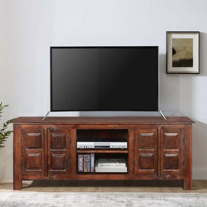 Picture of Bellerose Traditional Reclaimed Wood Open Shelf Media Console Cabinet