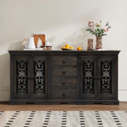 Picture of Smokey Grey Traditional Rustic Solid Wood Large Sideboard with Drawer