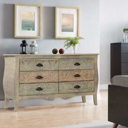 Picture of French Provincial Solid Mango Wood Bedroom Dresser Chest With 6 Drawer