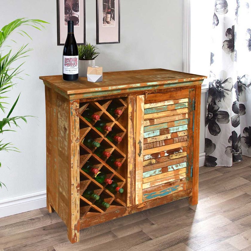 Picture of Garrard Rustic Reclaimed Wood Bar Cabinet with Wine Storage