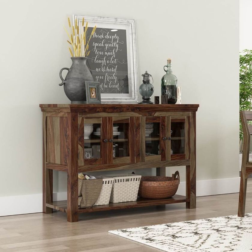 Picture of Modern Sierra Rustic Solid Wood Glass Door Buffet Table