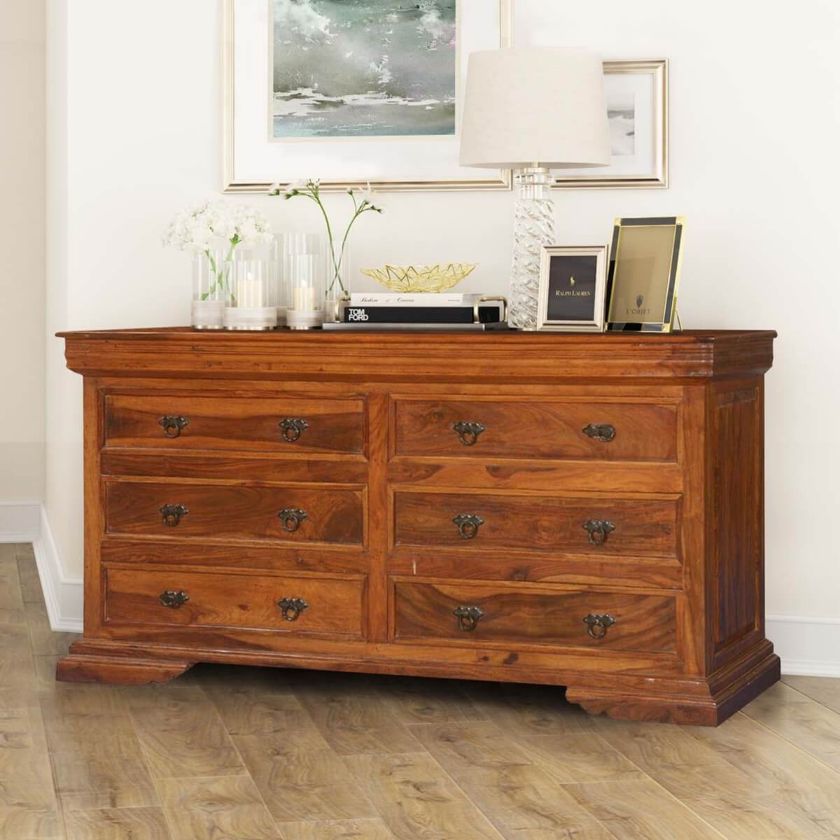 Picture of Dutch Colonial Rustic Solid Wood 6 Drawer Double Dresser