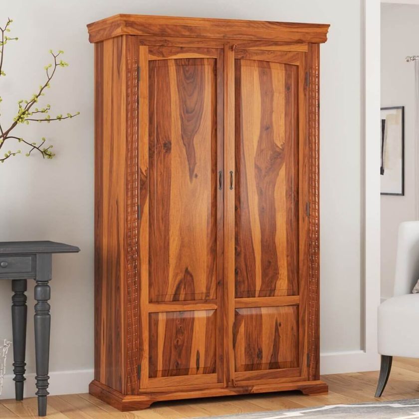 Picture of Empire Bedroom Transitional Solid Wood Large Armoire Wardrobe With Shelves