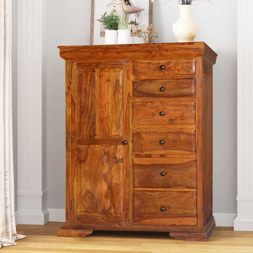 Picture of Early American Solid Wood Bedroom Cabinet Dresser With Chest of Drawer