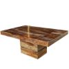 Picture of Modern Square Pedestal Solid Wood Dining Table with Extensions