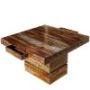 Picture of Modern Square Pedestal Solid Wood Dining Table with Extensions