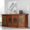 Picture of Georgian Reclaimed Wood Iron Grill Door Long Sideboard Storage Cabinet